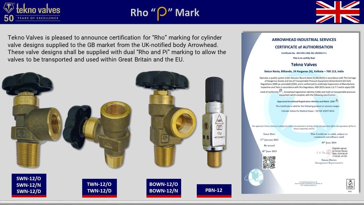 Rho marking for cylinder valve designs supplied to the GB market
